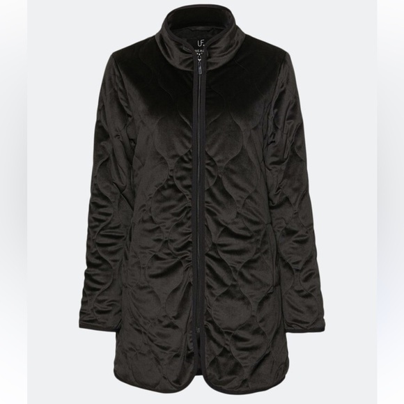 Unreal Fur / Anthropologie Moon Shadow Black Quilted Velvet Coat L - Picture 6 of 12
